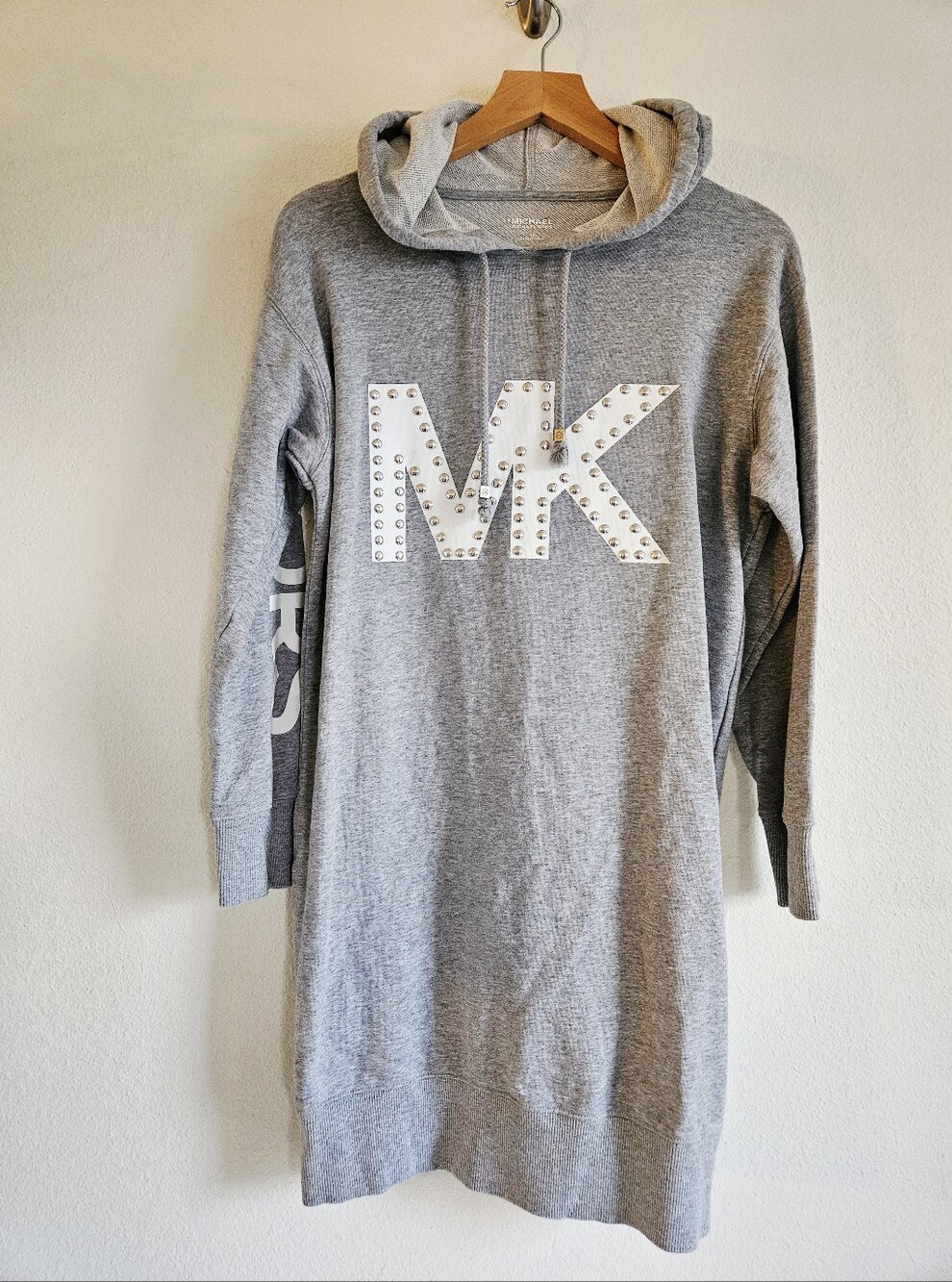 Michael Kors Gray Hoodie Sweatshirt Dress with Studded MK